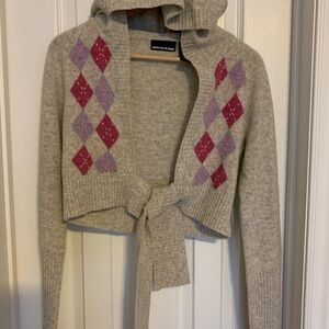 DKNY Gray Hooded Shrug Sweater with Pink Accents